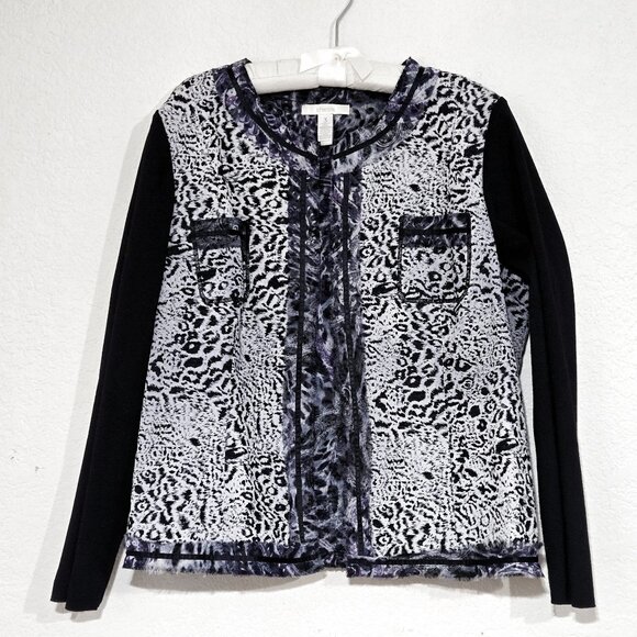 Chico's Animal Print Open Front Jacket Textured Mixed Fabrics White - Picture 1 of 6